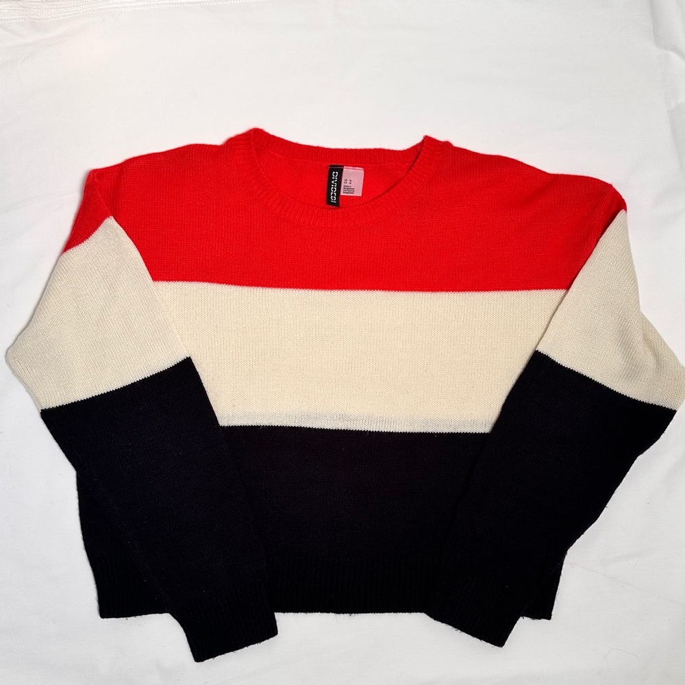 H&M Colorblock Striped Crewneck Sweater - Red, White & Navy - Picture 4 of 6